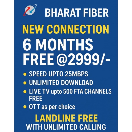 BSNL BHARAT OPTICAL FIBER (FTTH), 6 months plan free