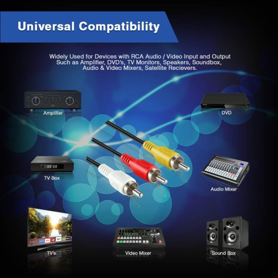 3:3 ORIGINAL  AV CABLE (Multi-coloured) For DTH,TV,MP3,Tablets,Speakers,Home Theatre