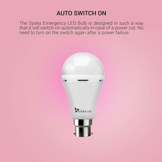 SYSKA EMB-9W B22 6500K Cool Day Light Inverter Rechargeable Emergency Led Bulb